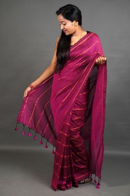 Purple Pure Handloom Cotton Saree From Bengal