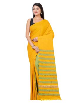 Burnt Yellow Pure Handloom Khesh Cotton Saree From Bengal