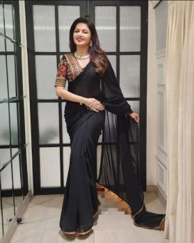 Black Pure Georgette Saree