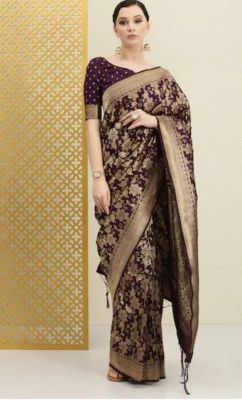 Wine Berry Pure Handloom Silk Saree From Banaras