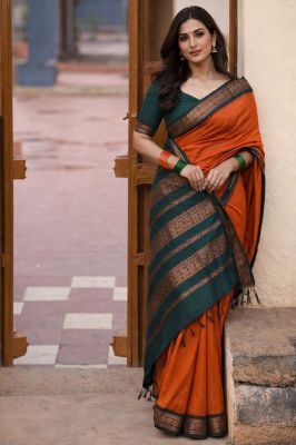 Red Gadwal Silk Cotton Pure Handloom Saree From Bengal