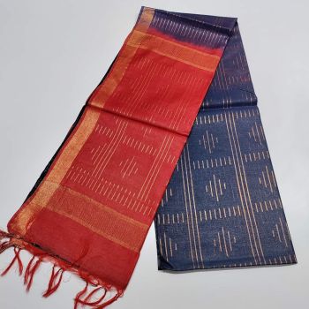 Red Navy Blue Pure Handloom Crafted Kota Silk Saree From Bhagalpur