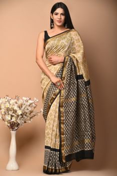 Light Sandal  Maheshwari Silk Saree From Rajshthan