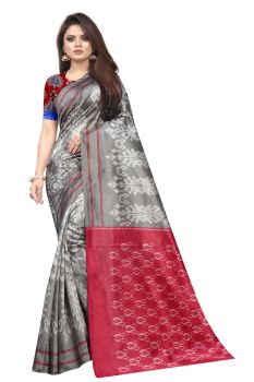 Grey Butter Silk Ikkat Type Saree