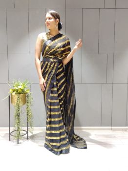 Black Motifs Sequence Work Georgette Saree