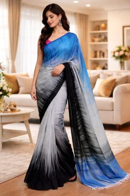 Gray Ikkat Silk Cotton Pure Handloom Saree From Bengal