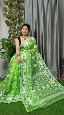 Green Pure Handloom Dhakai Jamdani Saree From Bengal