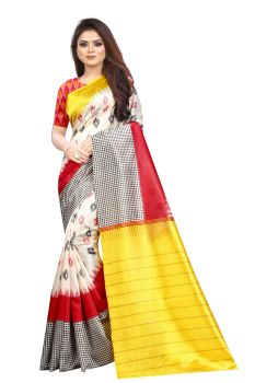 Off-White & Yellow Butter Silk Saree