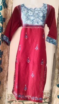 Red Pure Handloom Cotton Kurti From Bengal