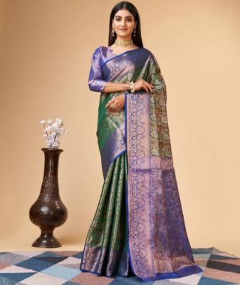 Green Pure Handloom Banarasi Silk Saree From Banaras