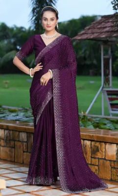 Purple Pure Handloom Georgette Saree From Banaras
