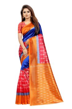 Orange & Blue Butter Silk Saree
