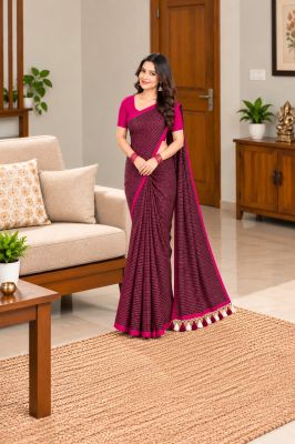 Dark Maroon Pure Handloom Mulmul Cotton Saree From Bengal