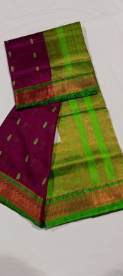 Purple Green Pure Handloom Gadwal Silk Cotton Saree From Bengal