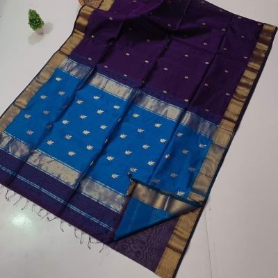 Blue Pure Handloom Maheshwari Silk Cotton Saree From Bengal