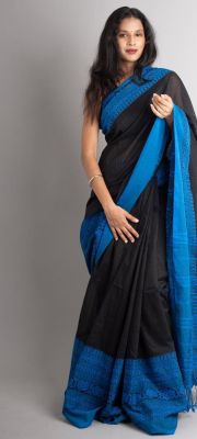 Black Pure Handloom Cotton Saree From Bengal