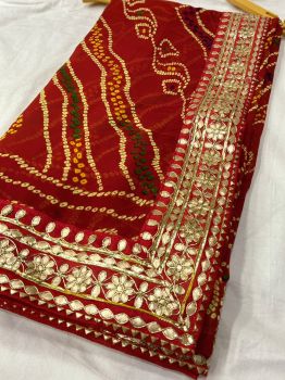 Red Georgette Bandhani Gota Patti Saree