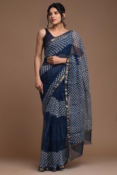 Black Pearl Kota Doriya Printed Leaf Design Saree