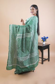 Green Pure Handloom Katha Stitch Saree From Bengal