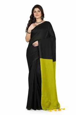 Black Women's Hand Weaving Pure Cotton Saree From Bengal