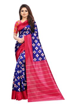 Royal Blue & Red Butter Silk Saree