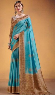 Blue Pure Handloom Tussar Silk Saree From Banaras