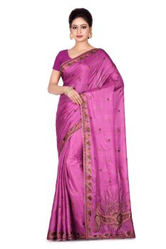 Pink Flower Pure Handloom Tassar Silk Saree