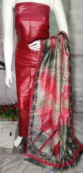 Old Brick Pure Tussar Ghicha Silk Suit With Digital Print Dupatta From Bihar