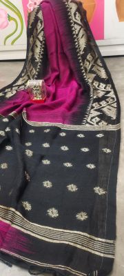 Multi Colour Pure Handloom Linen By Linen Saree From Bengal