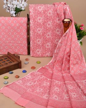 Rose Pink Pure Handloom Suit With Cotton Dupatta