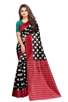Black & Red Butter Silk Saree