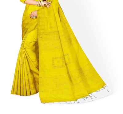 Yellow Pure Handloom Silk Cotton Saree From Bengal