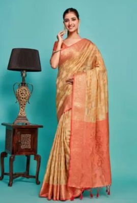 Coffee Pure Handloom Banarasi Silk Cotton Saree From Banaras