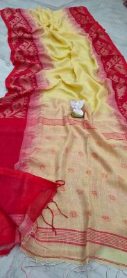 Multi Colour Pure Handloom Linen By Linen Saree From Bengal