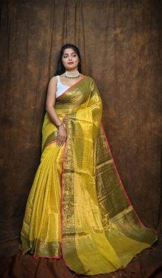 Yellow Tissue Handloom Cotton Saree From Bengal