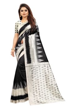 Black & White Butter Silk Saree