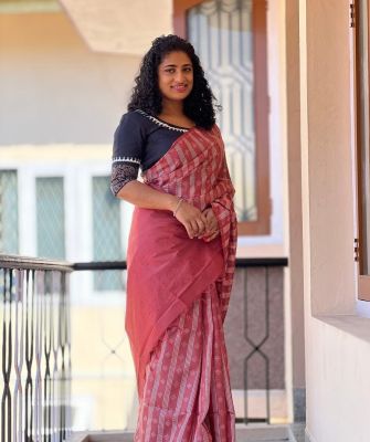 Rose Pink Pure Handloom Silk Saree From Bengal