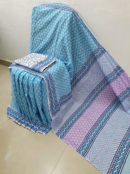 Sky Blue Hand Block Printed Work Saree