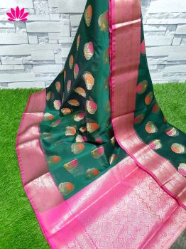 Green Pink Butta Kora Saree From Banarasi