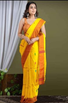 Yellow Butta Pure Handloom Cotton Saree