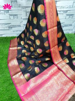 Black Pink Butta Kora Saree From Banarasi