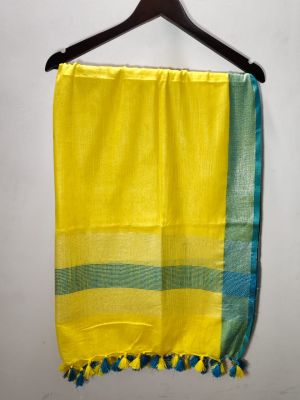 Yellow Pure Handloom Linen Cotton Dupatta Bhagalpur