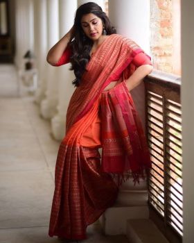 Orange Mango Design Soft Silk Saree