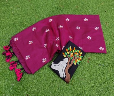 Wine Berry Pure Handloom Cotton Saree From Bengal