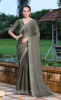 Gray Pure Handloom Georgette Saree From Banaras