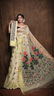 Off White Pure Handloom Dhakai Jamdani Saree From Bengal