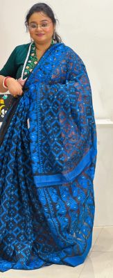 Navy Blue Pure Handloom Cotton Saree From Bengal