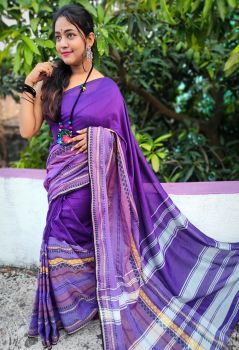Purple Begampuri Cotton Saree From Bengal