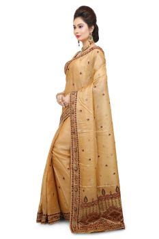 Beige Flower Pure Handloom Cotton Saree