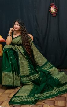 Green Ghicha Pure Handloom Organic Saree